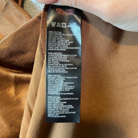 Anthropologie Brown Satin Long Sleeve Mini Dress Cowl Neck Size XL New - Picture 8 of 8